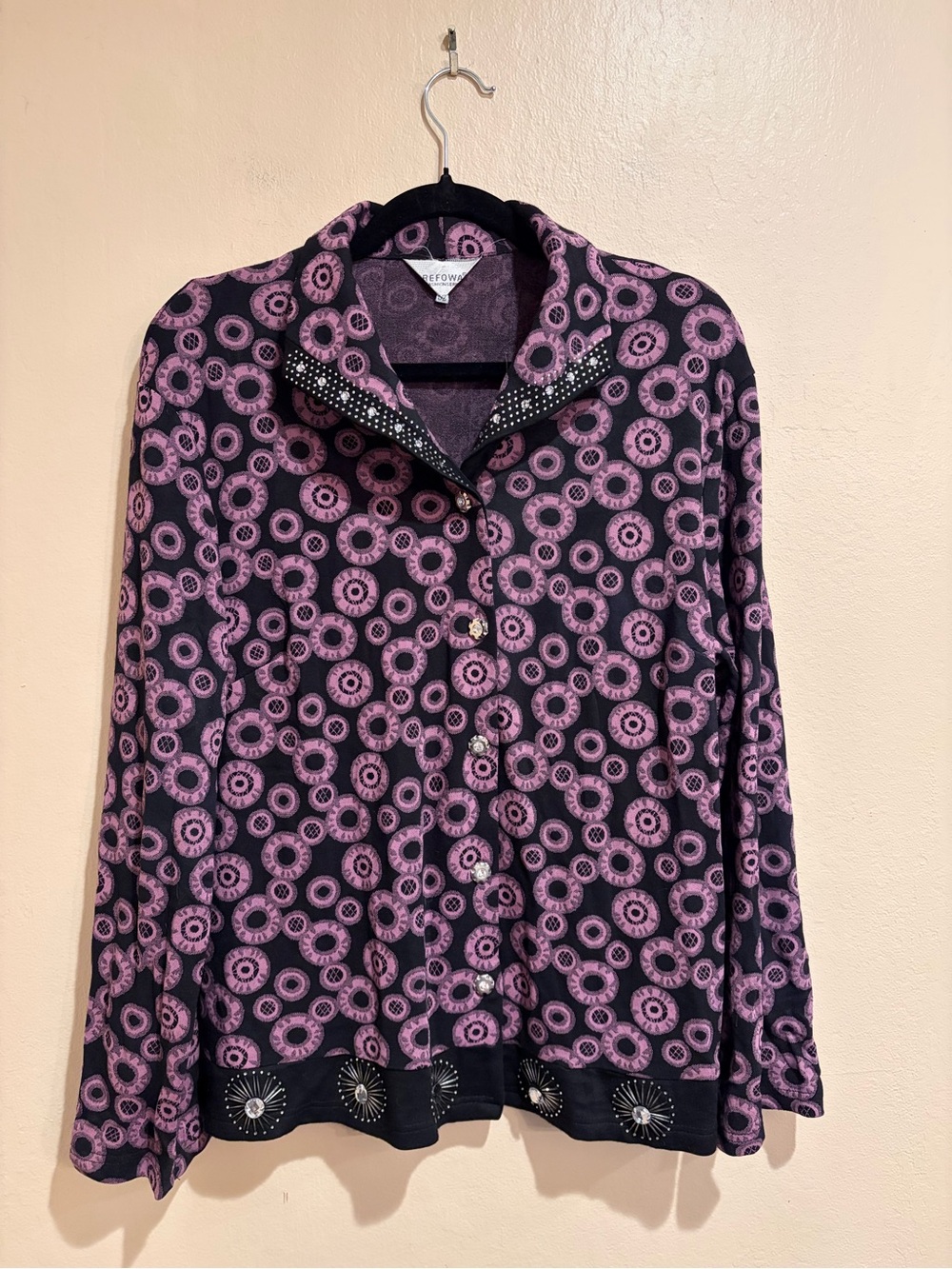 Funky Purple & Black Geometric Circle Swirly Button Up Light Jacket, Embellished